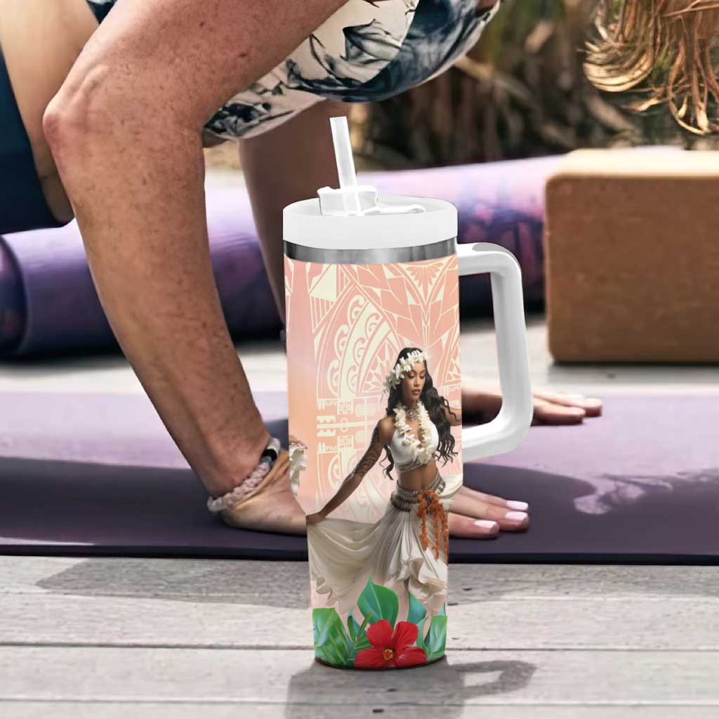 Woman Polynesian Tattoos Tropical Flower Peach Fuzz Color Custom Stanley Cup 40 oz 30 oz Tumbler With HandleTVC2301385 - Image 6