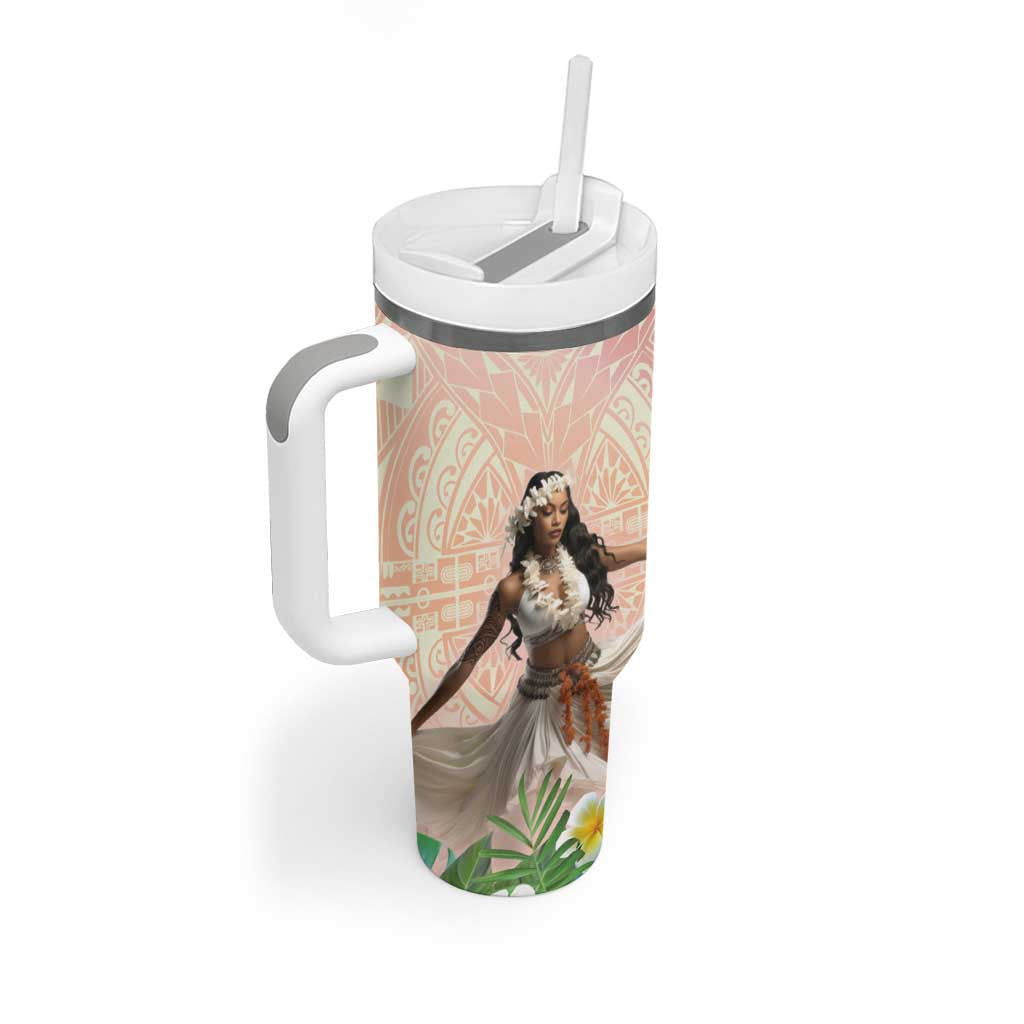 Woman Polynesian Tattoos Tropical Flower Peach Fuzz Color Custom Stanley Cup 40 oz 30 oz Tumbler With HandleTVC2301385 - Image 2