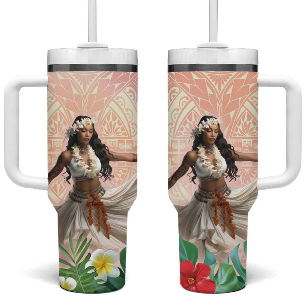 Woman Polynesian Tattoos Tropical Flower Peach Fuzz Color Custom Stanley Cup 40 oz 30 oz Tumbler With HandleTVC2301385