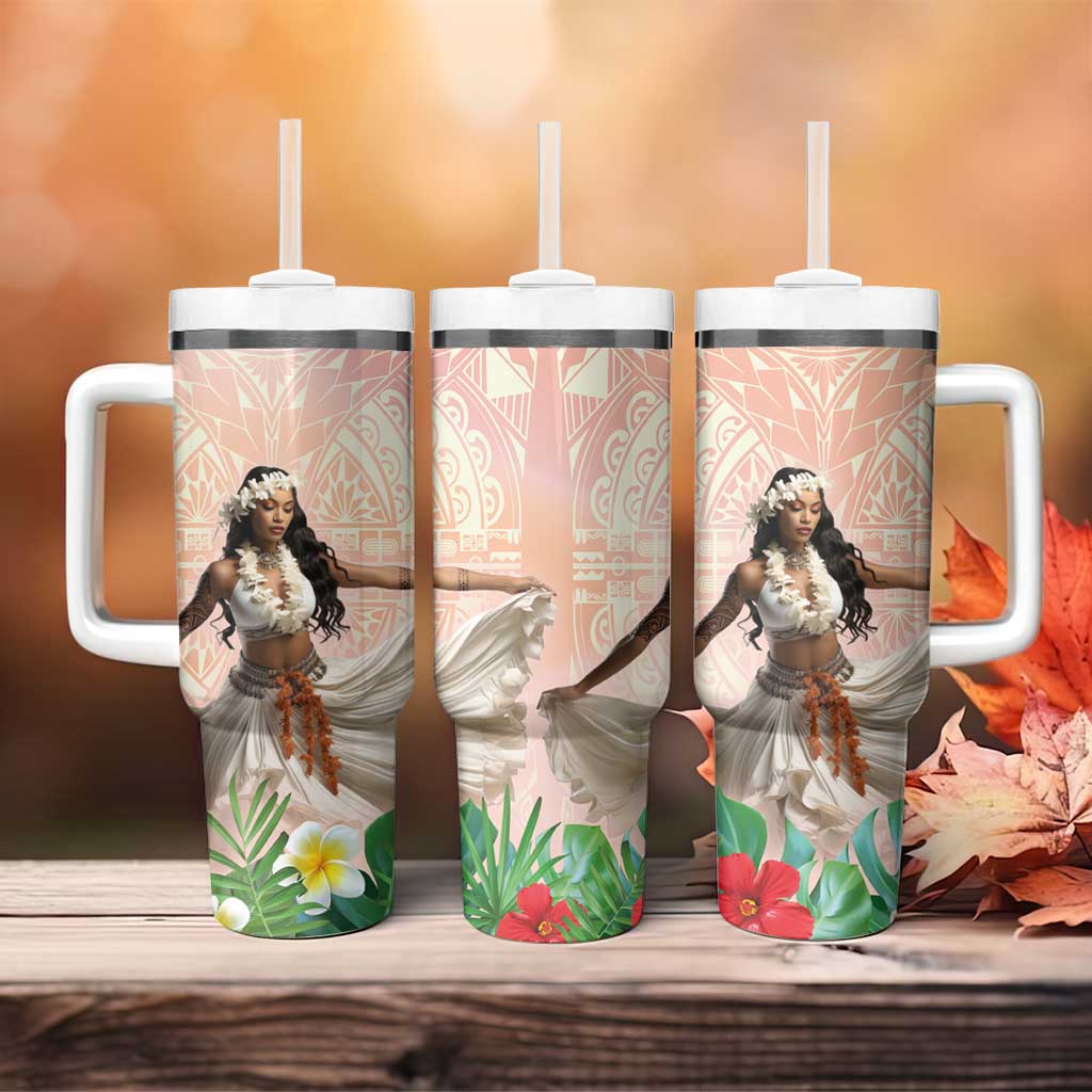Woman Polynesian Tattoos Tropical Flower Peach Fuzz Color Custom Stanley Cup 40 oz 30 oz Tumbler With HandleTVC2301385 - Image 4