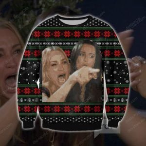 Woman Yelling At A Cat Ugly Christmas Sweater Adult 3D Funny Matching for family