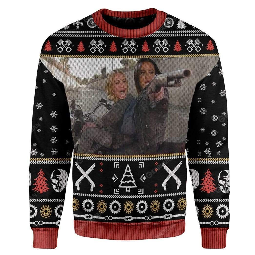 Woman Yelling At A Terminator Cat For Meme Lovers Ugly Christmas Sweater Adult 3D Funny Matching for family