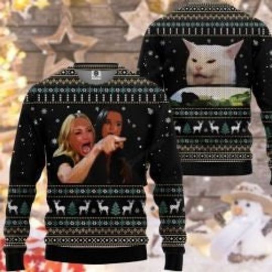 Woman Yelling At Cat Christmas Meme Ugly Sweater - Image 2