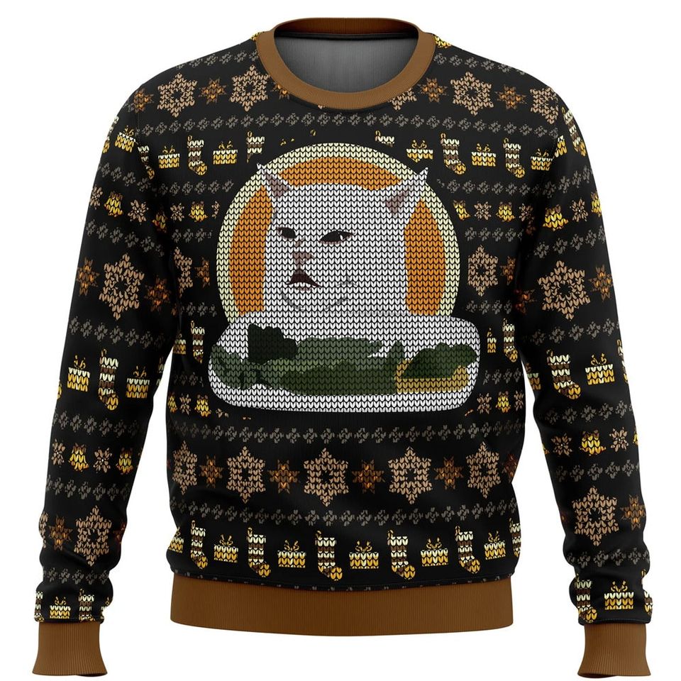 Woman Yelling At Cat Meme Ugly Christmas 3D Sweater