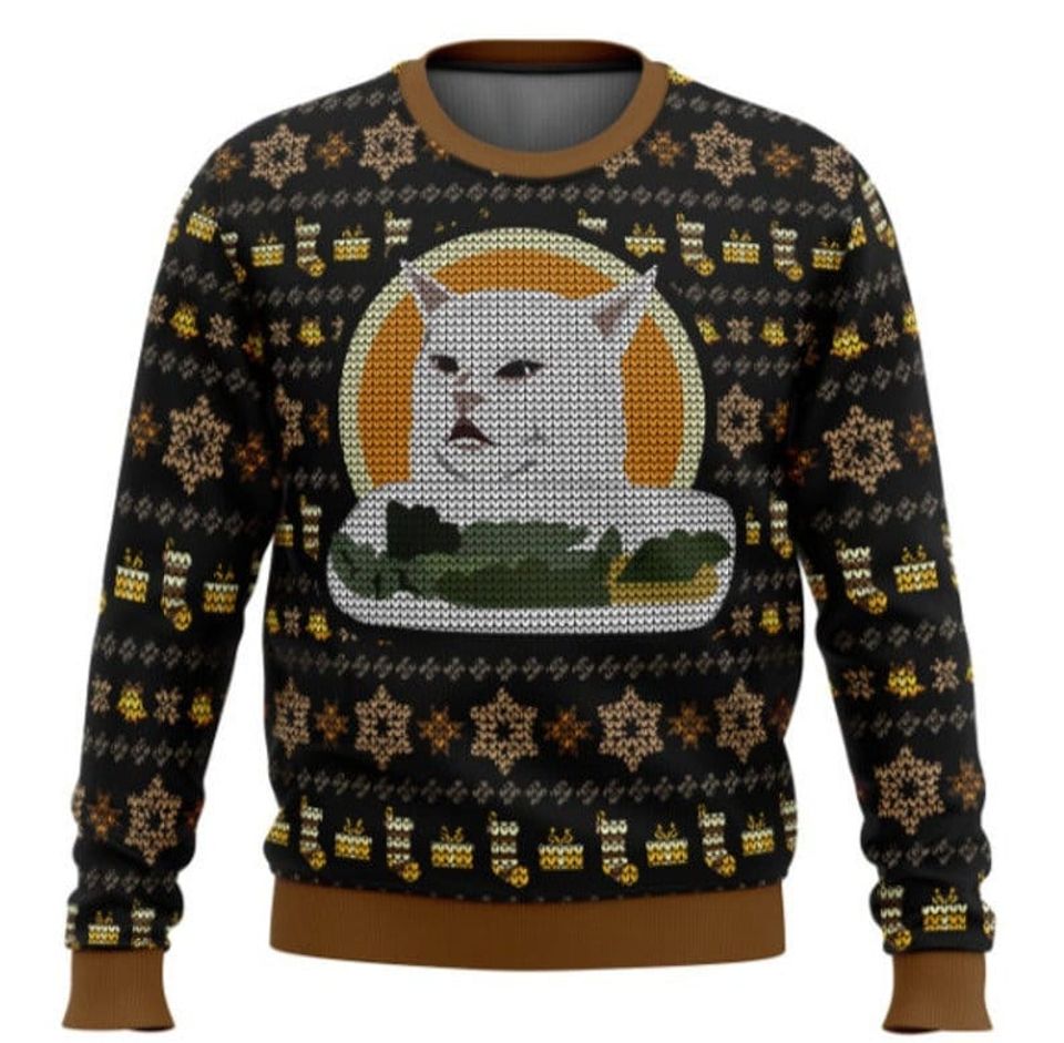 Woman Yelling At Cat Meme Ugly Christmas Sweater, Cat Lover Sweater