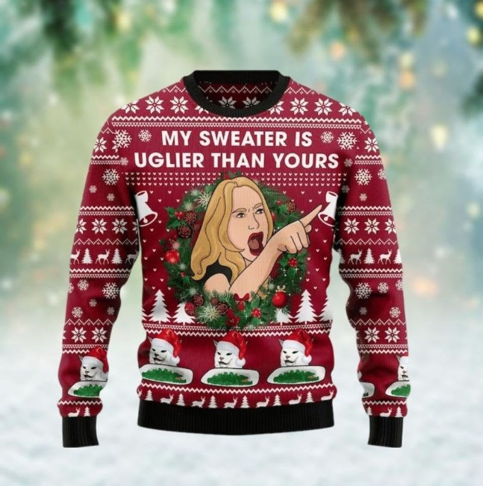 Woman Yelling At Cat Ugly Christmas Sweater, Cat Woman Meme Christmas Sweatshirt, Funny Xmas Sweater