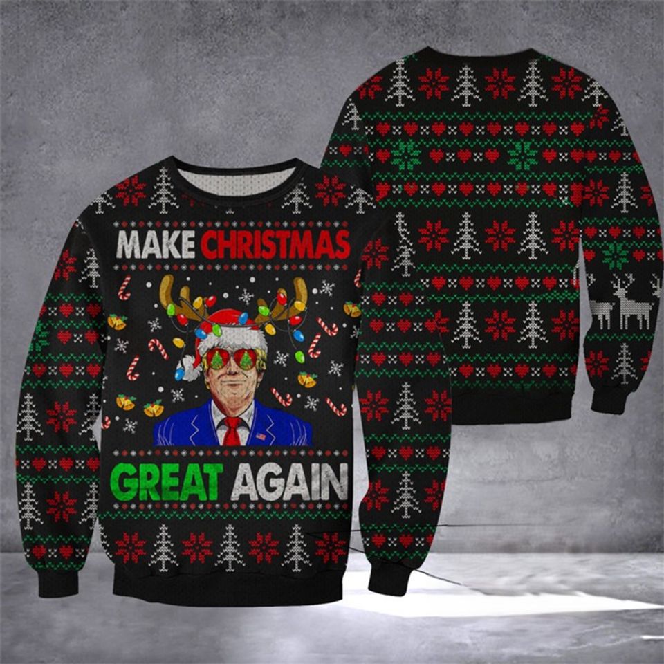 Women Man Ugly Christmas Sweater Funny Cute Trump