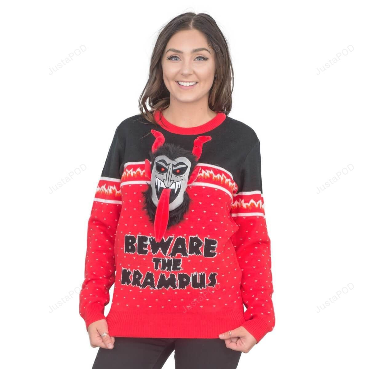 Women'S Beware The Krampus Ugly Christmas Sweater Adult 3D Funny Matching for family