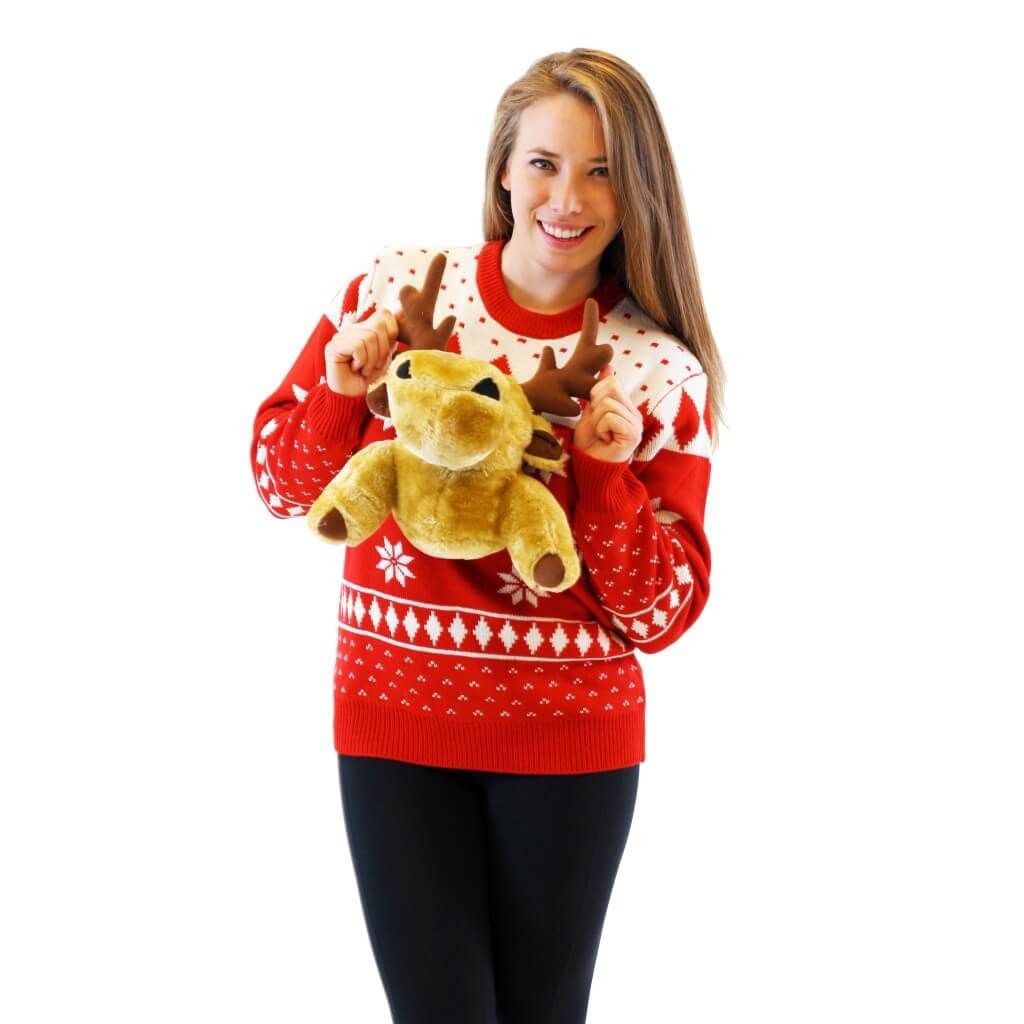 Women'S Red Stuffed Moose For Unisex Ugly Christmas Sweater Adult 3D Funny Matching for family