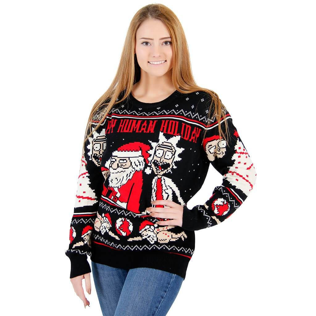 Women'S Rick And Morty Happy Human Holiday For Unisex Ugly Christmas Sweater Adult 3D Funny Matching for family