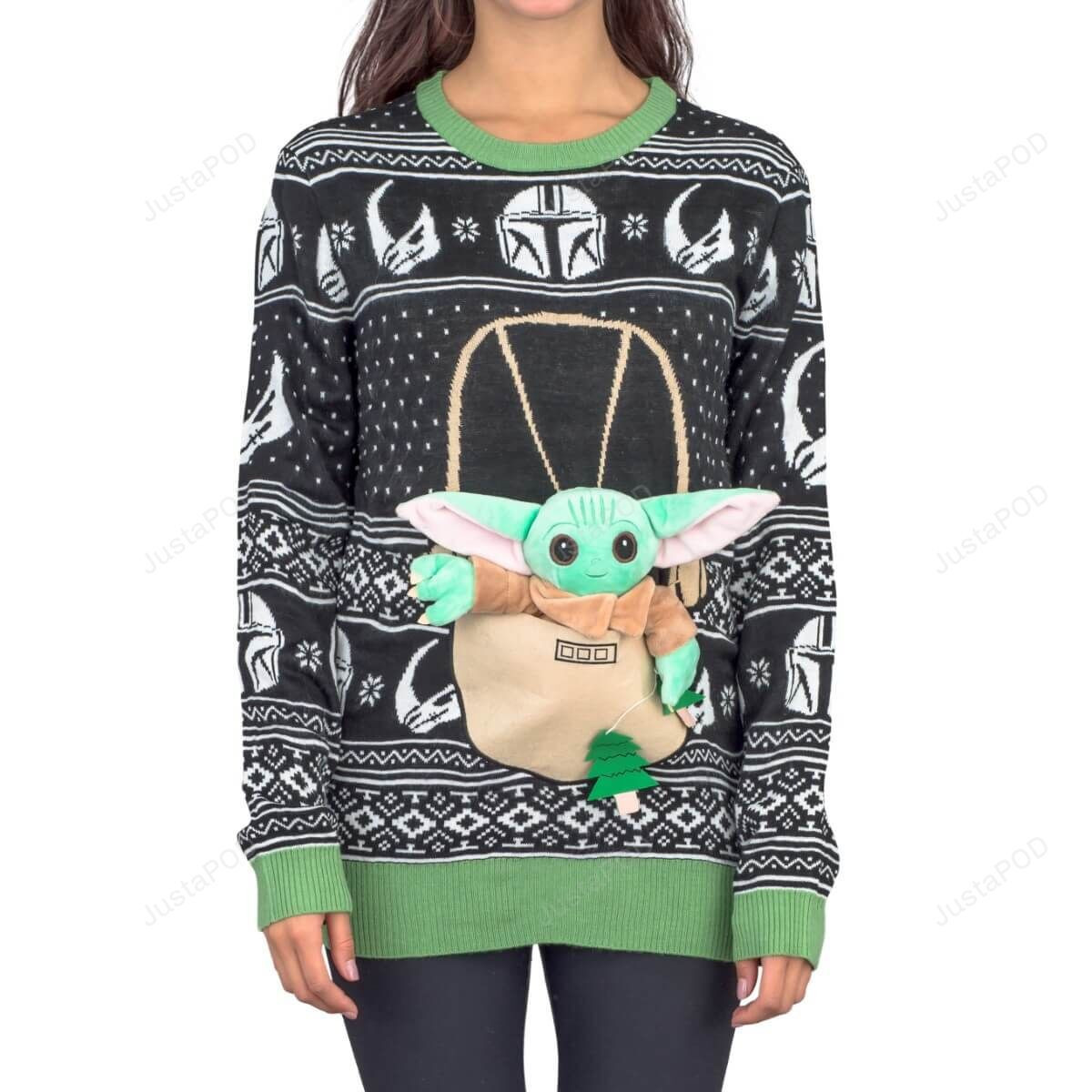 Women'S Star Wars Baby Yoda The Child Forces Trees For Unisex Ugly Christmas Sweater Adult 3D Funny Matching for family