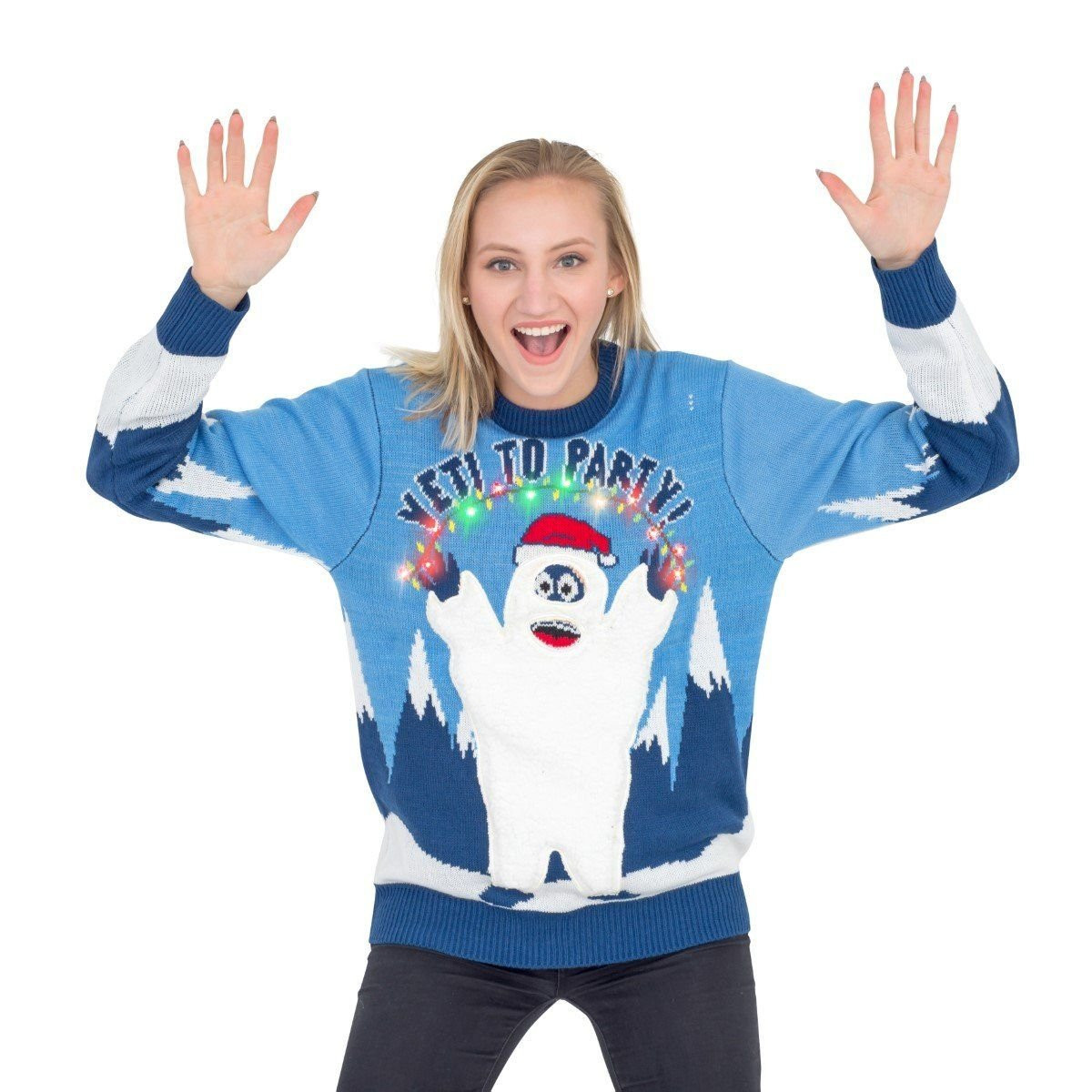 Women'S Yeti To Party Light Up For Unisex Ugly Christmas Sweater Adult 3D Funny Matching for family - Image 3