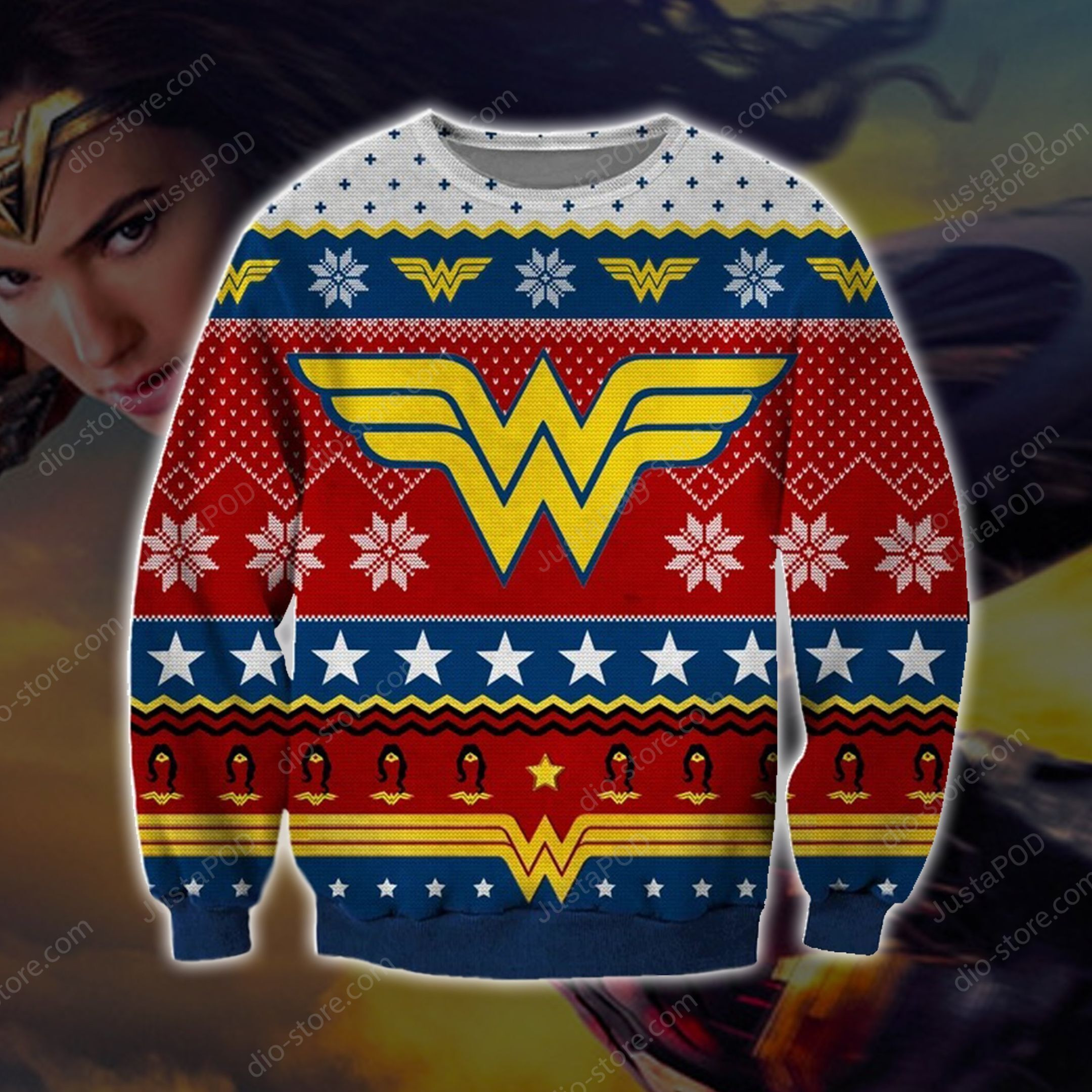 Wonder Woman Knitting Pattern Ugly Christmas Sweater Adult 3D Funny Matching for family