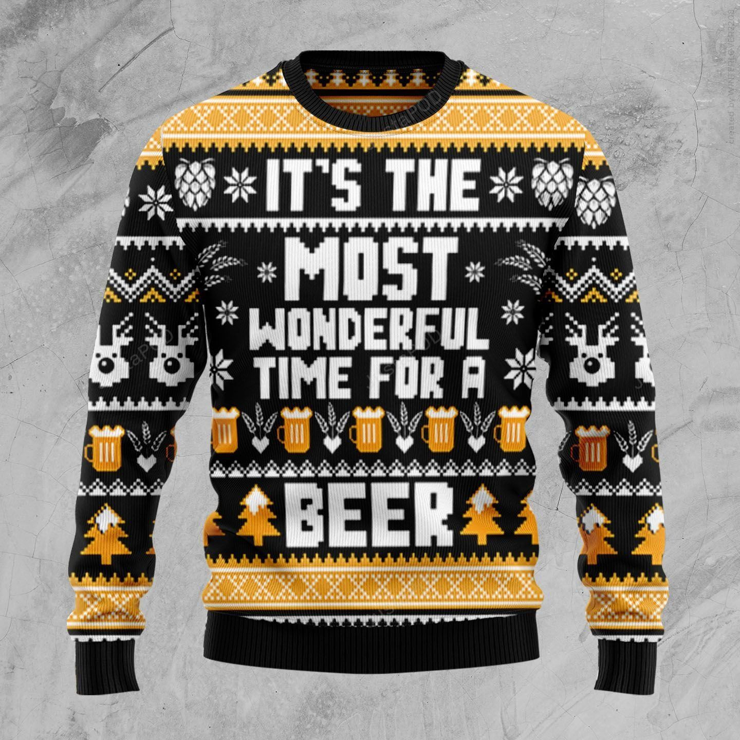 Wonderful Time For A Beer Ugly Christmas Sweater Adult 3D Funny Matching for family