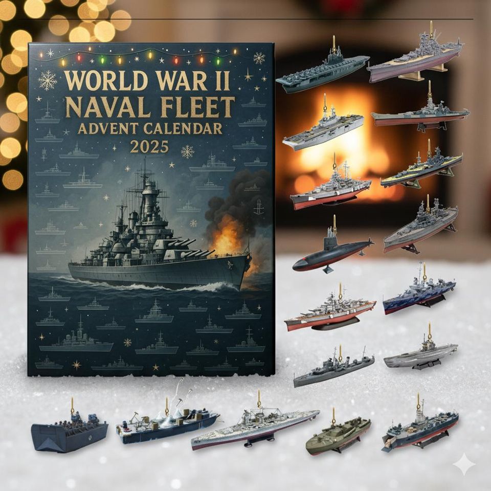 World War II Naval Fleet Christmas Ornament Set Flat 2D Acrylic Tree Hanging Decor Gift for Him Historic Ship Collection