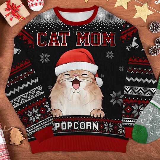World's Best Cat Mom - Personalized Custom Unisex Ugly Christmas Sweatshirt - Gift For Cat Lovers, Pet Lovers - Image 6