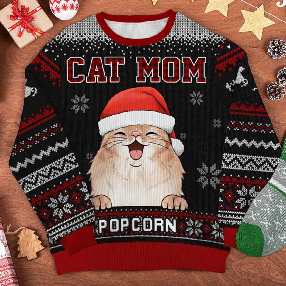World's Best Cat Mom - Personalized Custom Unisex Ugly Christmas Sweatshirt - Gift For Cat Lovers, Pet Lovers - Image 3