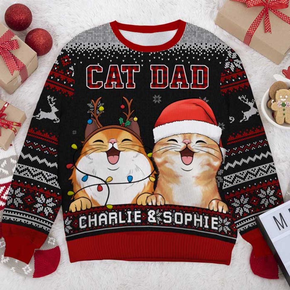 World's Best Cat Mom - Personalized Custom Unisex Ugly Christmas Sweatshirt - Gift For Cat Lovers, Pet Lovers