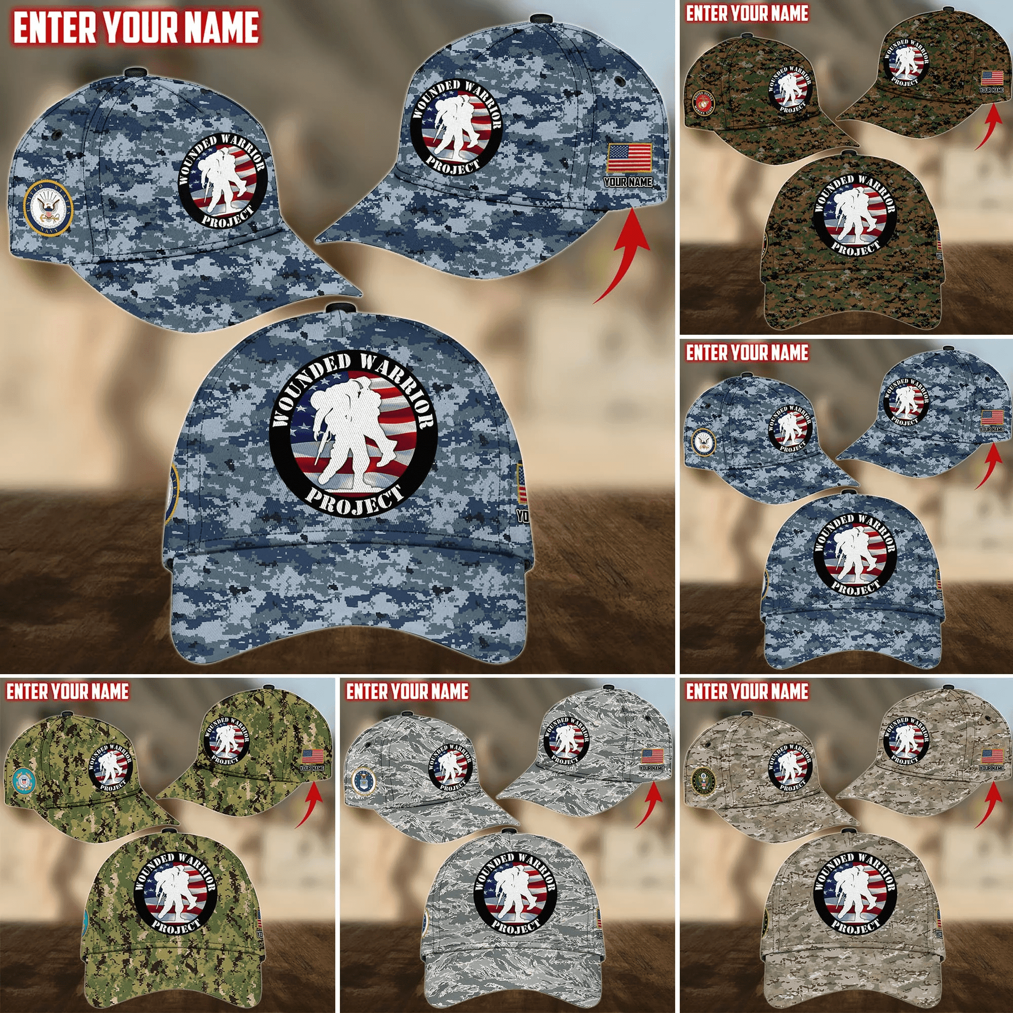 Wounded Warrior Project Personalized Multiservice U.S Veteran Cap Trucker Hats Custom Hats Gifts For Men & Women