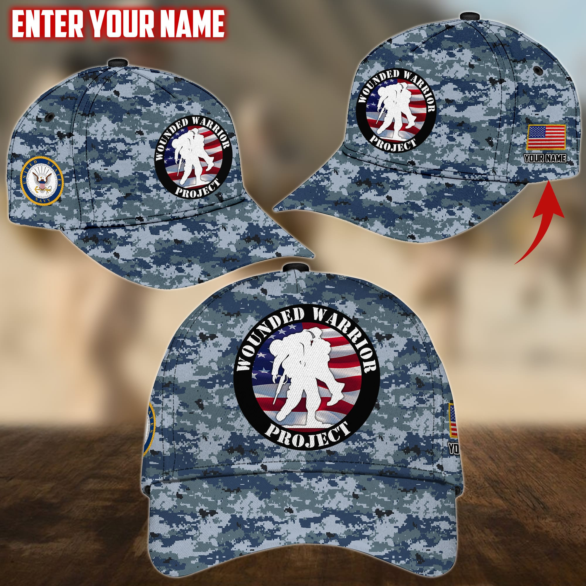 Wounded Warrior Project Personalized Multiservice U.S Veteran Cap Trucker Hats Custom Hats Gifts For Men & Women