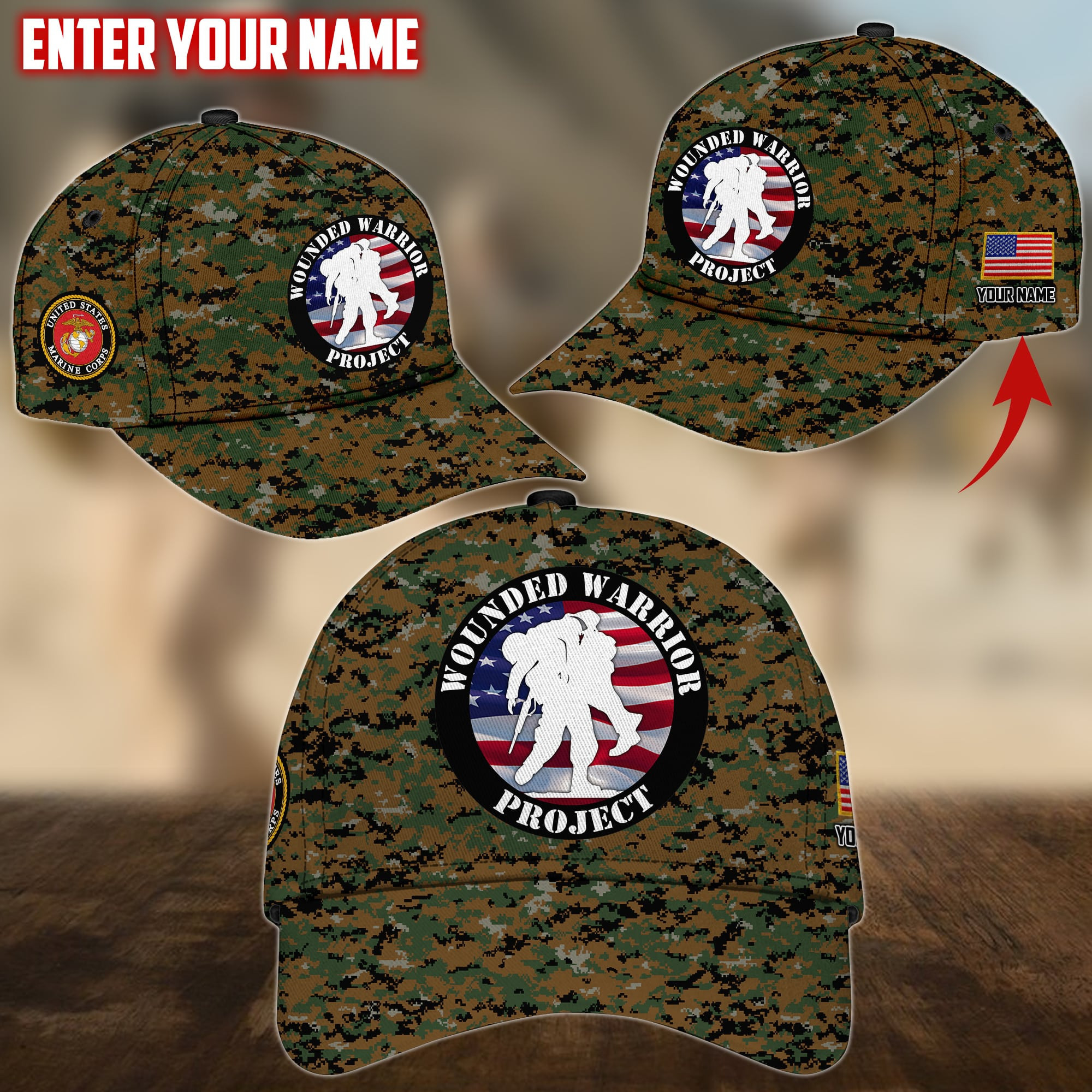 Wounded Warrior Project Personalized Multiservice U.S Veteran Cap Trucker Hats Custom Hats Gifts For Men & Women