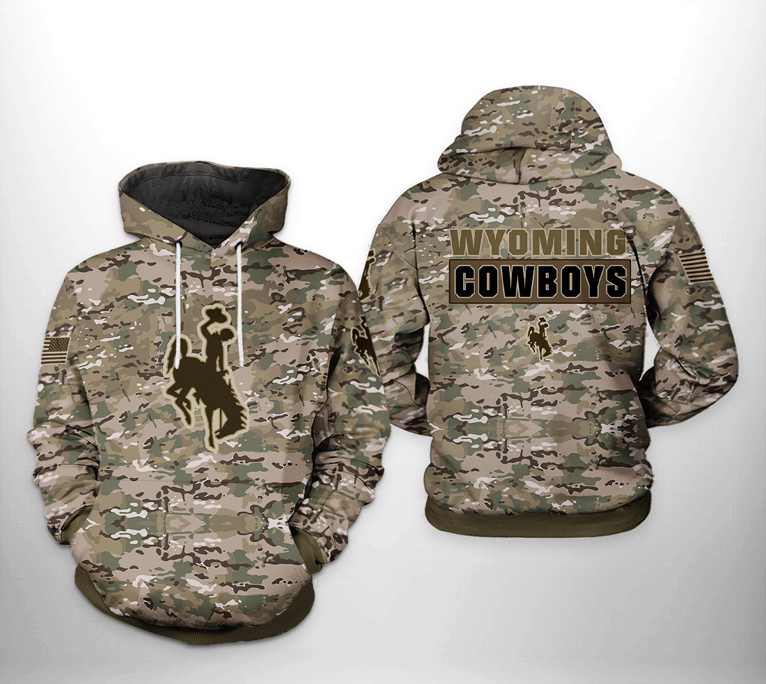 Wyoming Cowboys NCAA Camo Veteran 3D All Over Print Hoodie, Zip Hoodie