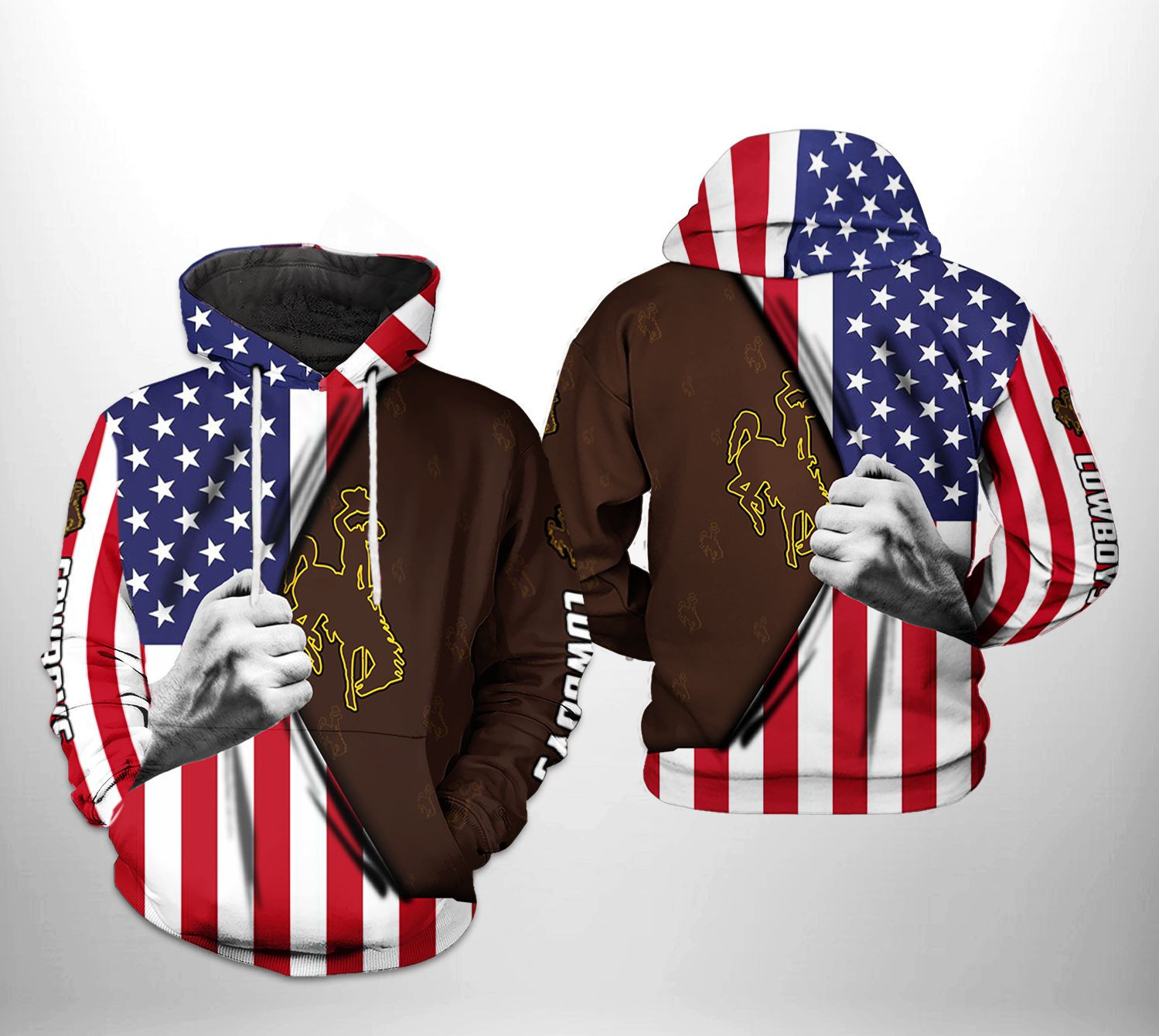 Wyoming Cowboys NCAA US Flag 3D All Over Print Hoodie, Zip Hoodie