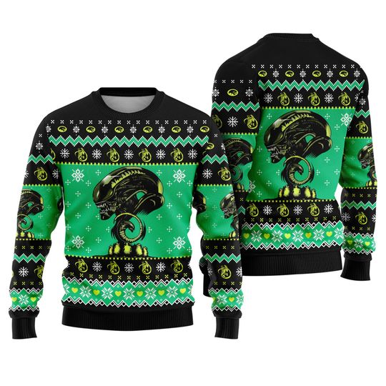 Xenomorph Alien Ugly Christmas Sweatshirt | Alien Movie Christmas Sweater - Image 7
