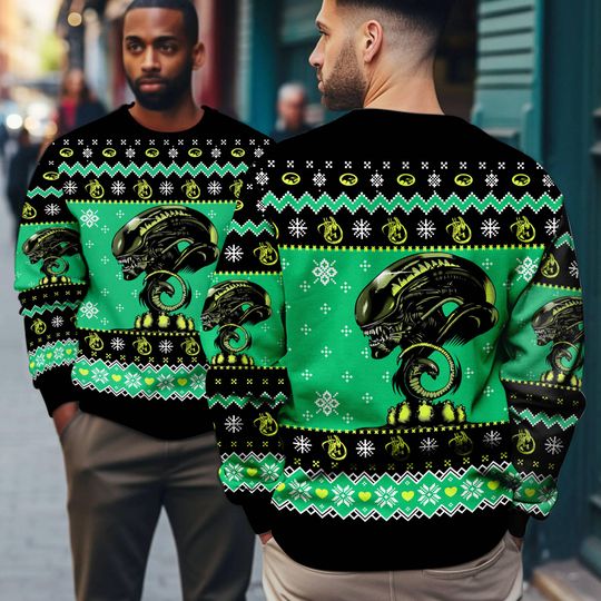 Xenomorph Alien Ugly Christmas Sweatshirt | Alien Movie Christmas Sweater - Image 8