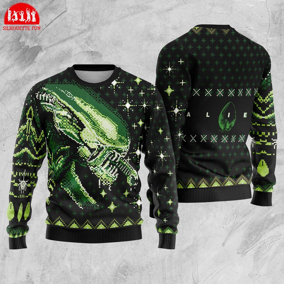 Xenomorph Alien Ugly Christmas Sweatshirt, Alien Movie Christmas Sweater, Alien Family Xmas Sweatshirt, Family Matching Christmas Sweater
