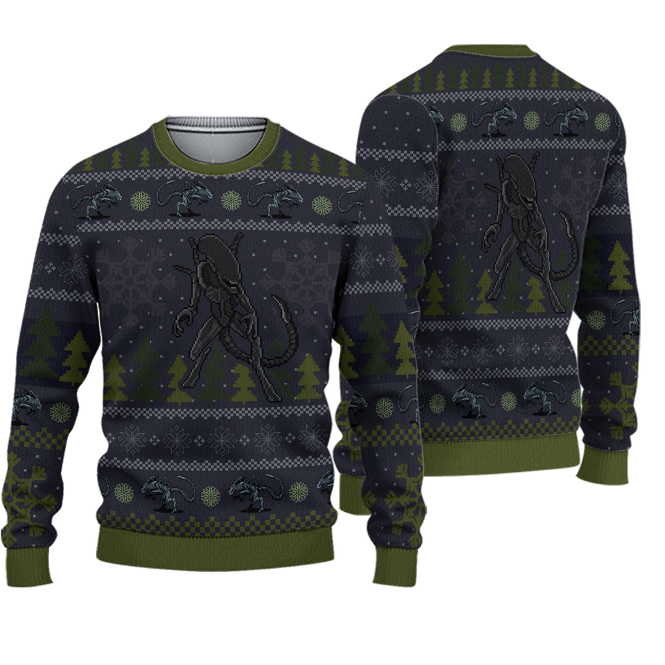 Xenomorph Aliens Ugly Christmas Sweater, Aliens Christmas Sweater, Ugly Knitted Sweater