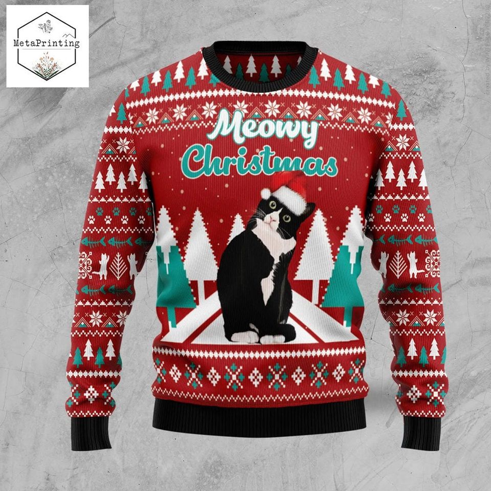 Xmas Bicolor Cat Meowy Christmas Ugly Sweater