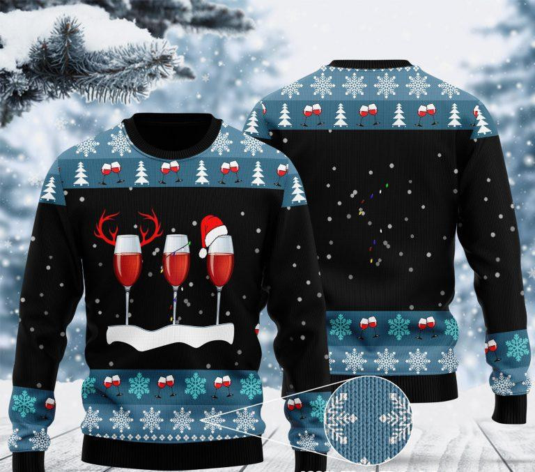 Xmas With Red Wine Ugly Christmas Sweater Adult 3D Funny Matching for family