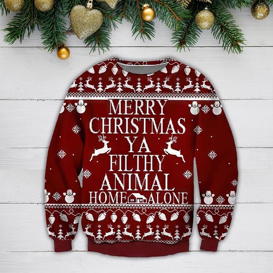 Ya Filthy Animal Home Alone Ugly Sweater, Home Alone Merry Christmas, Christmas Kevin Sweatshirt, Christmas Movie Sweatshirt - Image 9