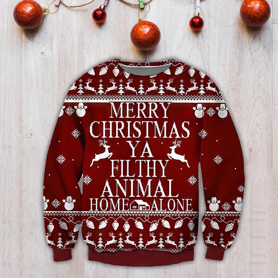 Ya Filthy Animal Home Alone Ugly Sweater, Home Alone Merry Christmas, Christmas Kevin Sweatshirt, Christmas Movie Sweatshirt - Image 4