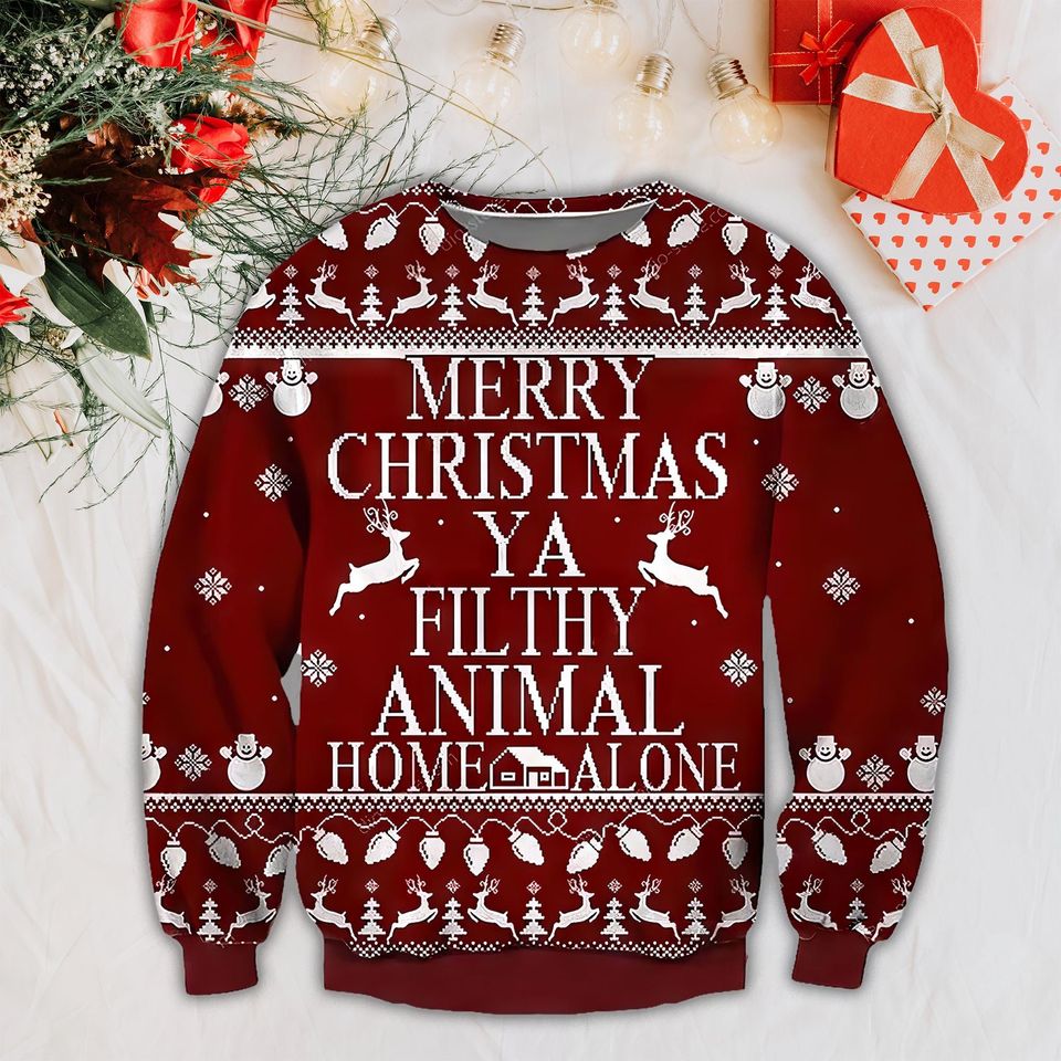 Ya Filthy Animal Home Alone Ugly Sweater, Home Alone Merry Christmas, Christmas Kevin Sweatshirt, Christmas Movie Sweatshirt - Image 5