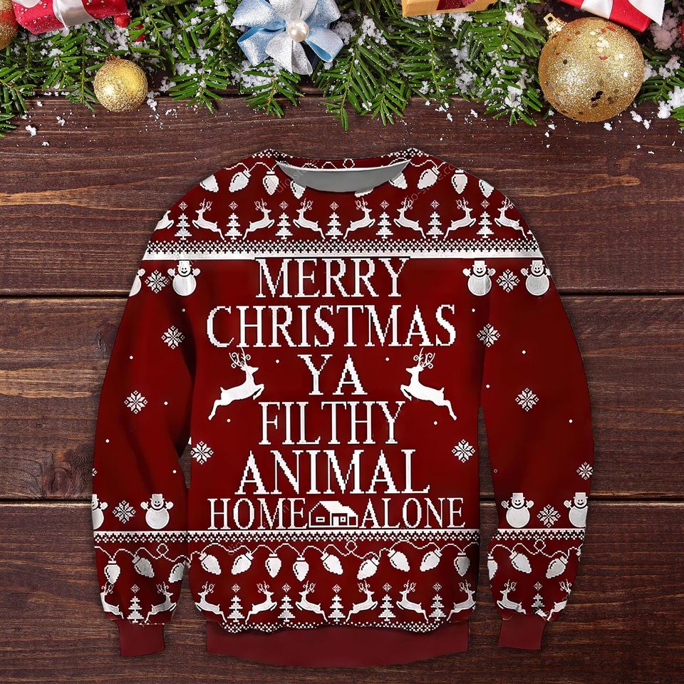 Ya Filthy Animal Home Alone Ugly Sweater, Home Alone Merry Christmas, Christmas Kevin Sweatshirt, Christmas Movie Sweatshirt - Image 3