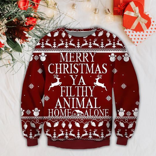 Ya Filthy Animal Home Alone Ugly Sweater, Home Alone Merry Christmas, Christmas Kevin Sweatshirt, Christmas Movie Sweatshirt - Image 12