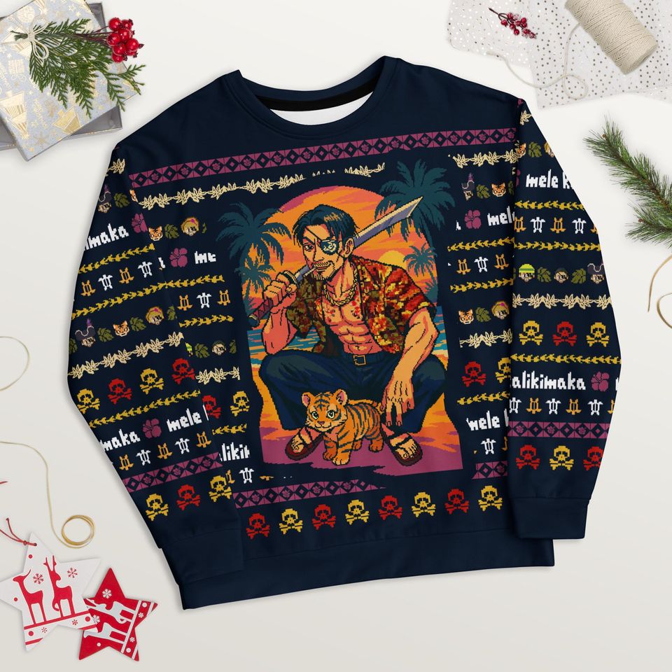 Yakuza Majima Ugly Christmas Sweater,Like a Dragon Pirate Yakuza in Hawaii,Gamer Holiday Sweater Anime Cosplay Gift