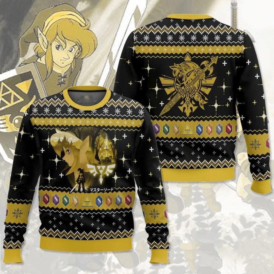 Yellow Link Legend Of Zelda Christmas Ugly Sweater, Video Game Characters Sweater