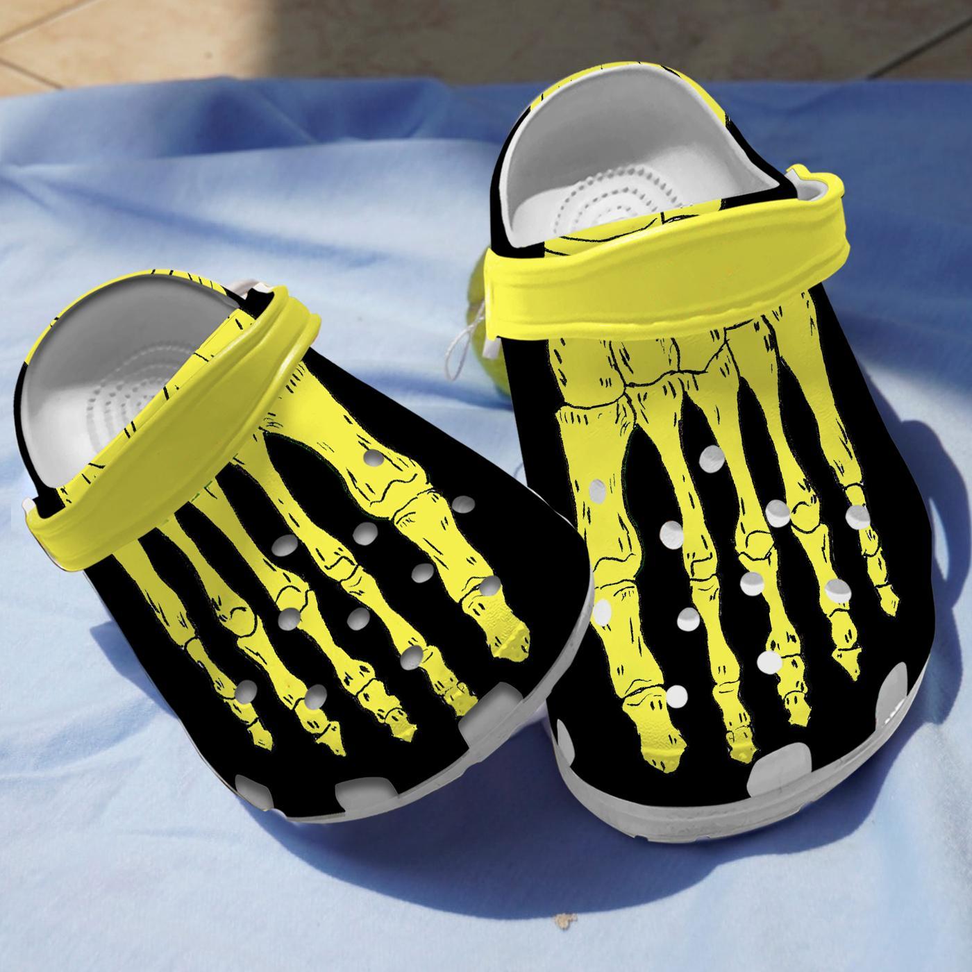 Yellow Skeleton Crocs Crocband Clogs Shoes Comfortable For Men Women and Kids