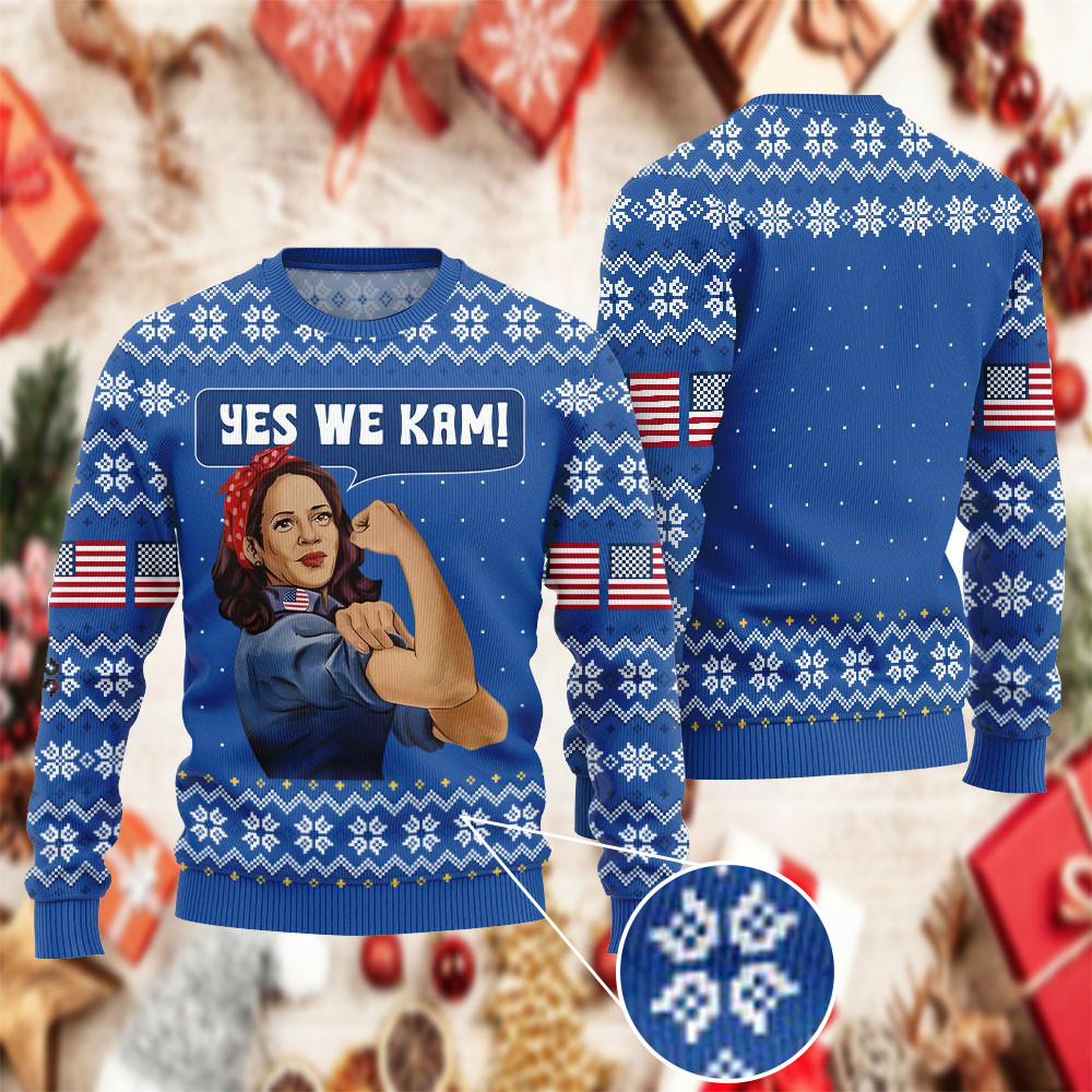 Yes We Kam Christmas Ugly Sweater Kamala Harris Campaign Sweater Gifts For Voters - Image 2
