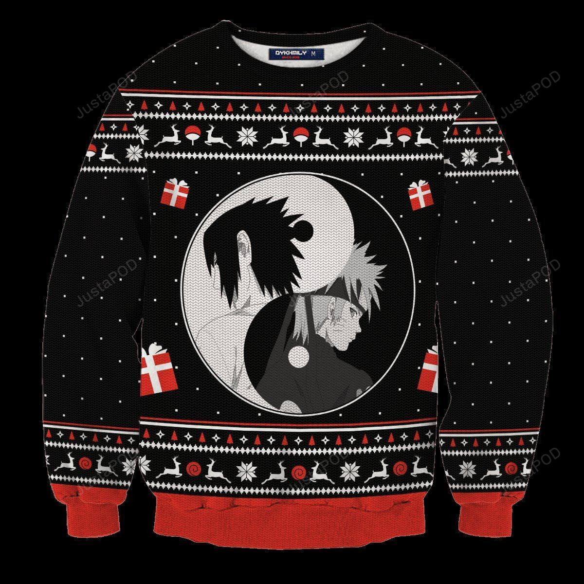 Yin Yang Naruto Sasuke Ugly Christmas Sweater Adult 3D Funny Matching for family