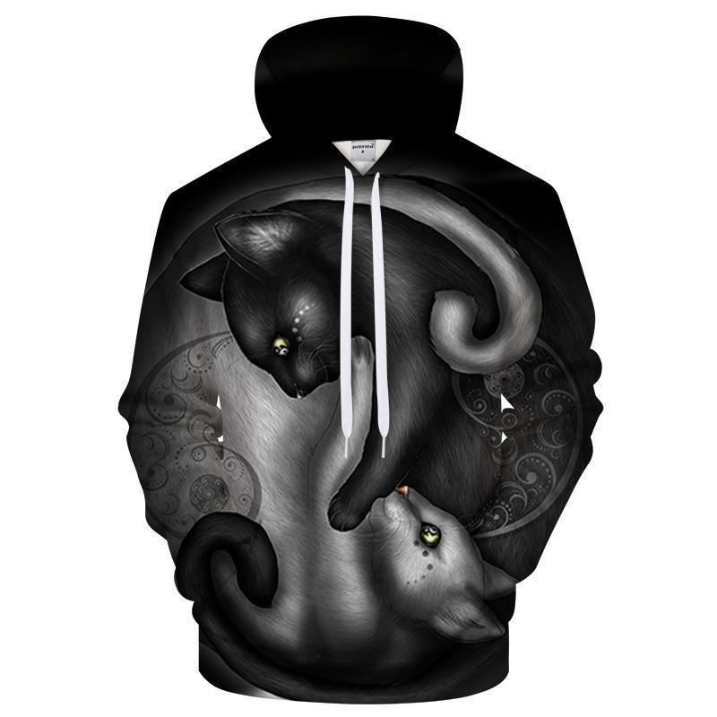 Ying Yang Cat Sweatshirt 3D All Over Print Hoodie, Zip Hoodie