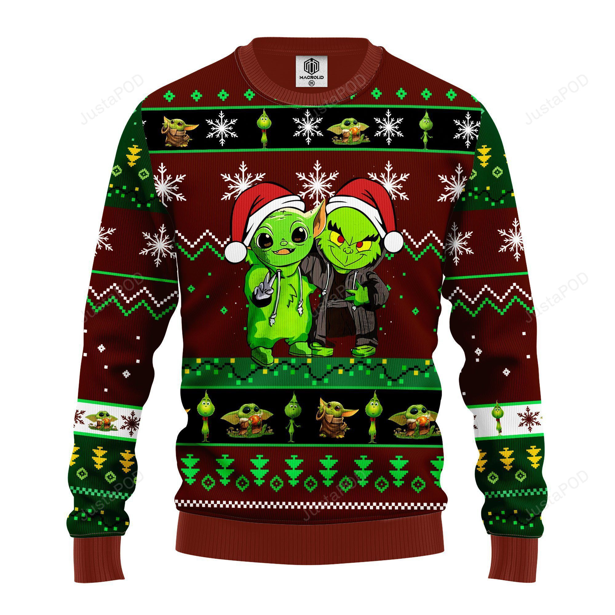 Yoda And Grinch Ugly Christmas Sweater Adult 3D Funny Matching for family