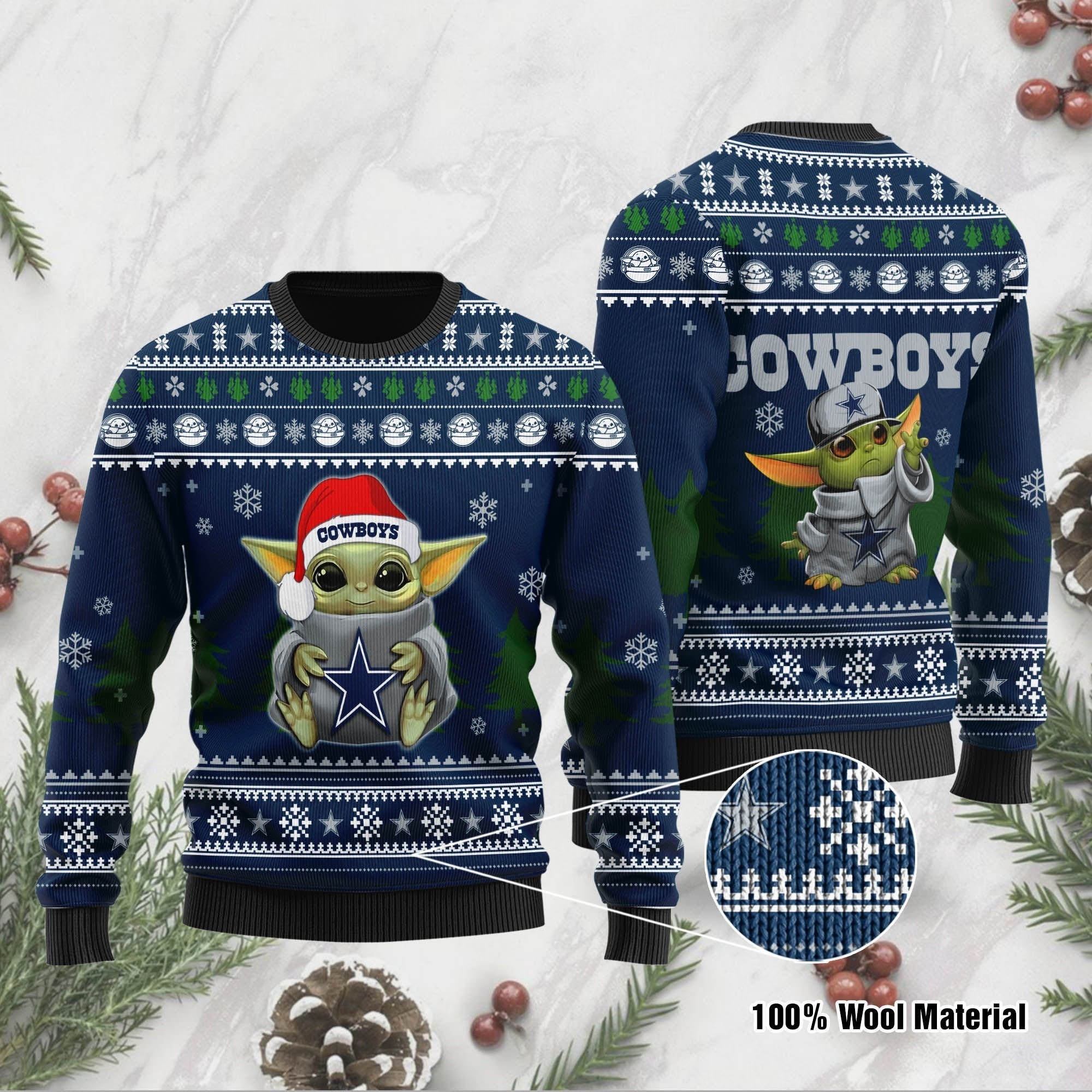 Yoda Baby Love Dallas Cowboys Ugly Christmas Sweater Adult 3D Funny Matching for family