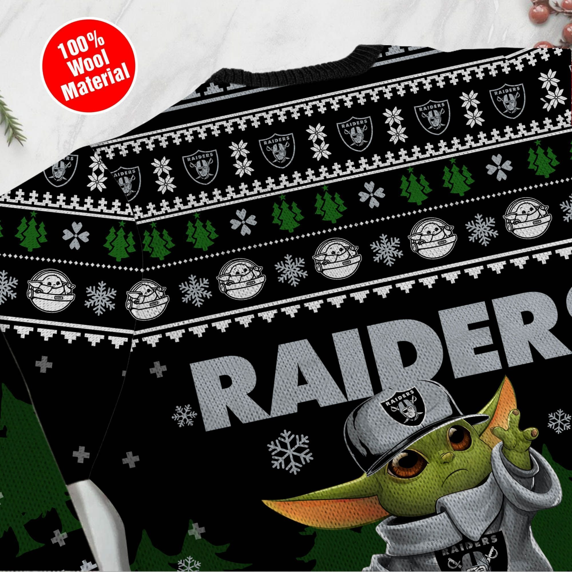 Yoda Baby Love Oakland Raiders Ugly Christmas Sweater Adult 3D Funny Matching for family - Image 5