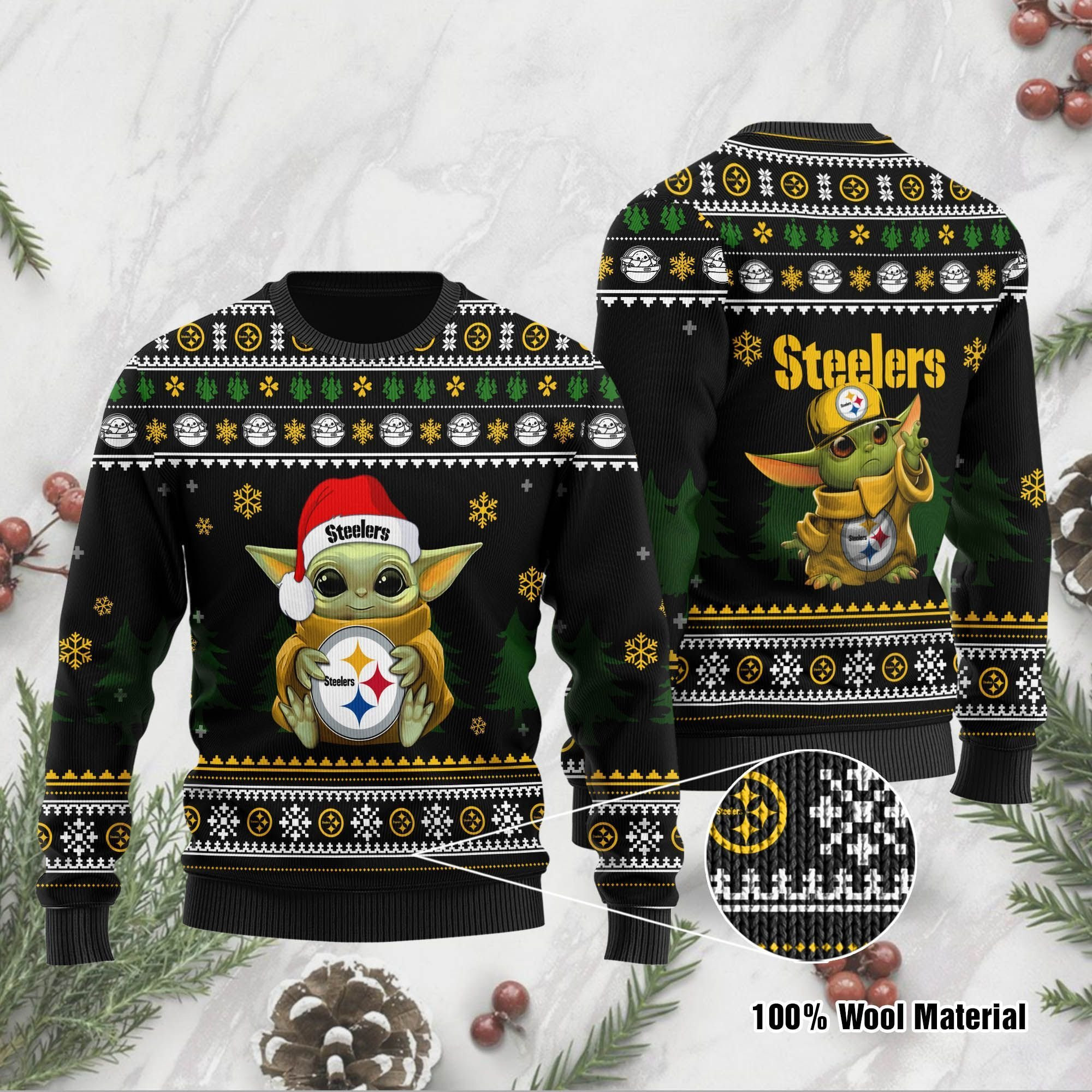 Yoda Baby Love Pittsburgh Steelers Ugly Christmas Sweater Adult 3D Funny Matching for family