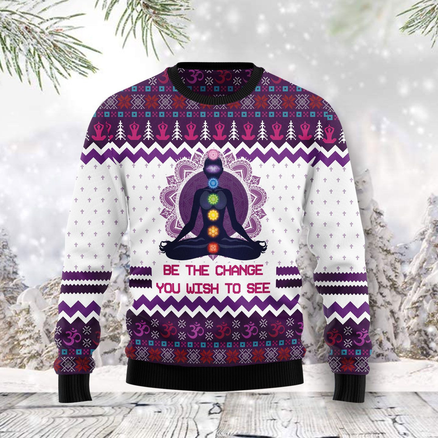 Yoga Be The Change Ugly Christmas Sweater Adult 3D Funny Matching for family
