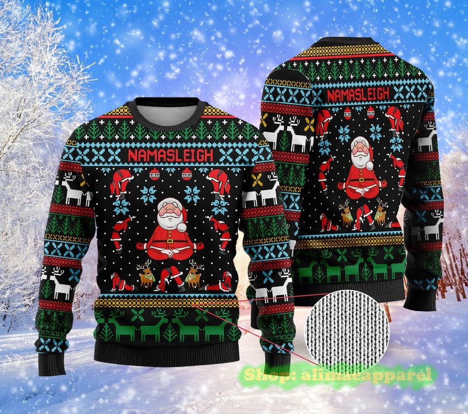 Yoga Santa Claus Ugly All Over 3D Print Sweater, Santa Namasleigh Xmas